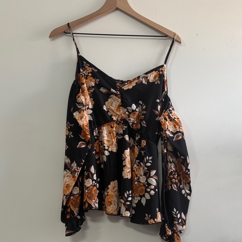 SHEIN Black and Orange Floral Top - Picture 1 of 4